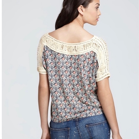 Free People Woven Knit Shoulder Diamond Patterned Slub Dolman Sleeve Top Size S - Picture 2 of 5